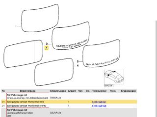 bontott BMW 7 Bal Tükörlap