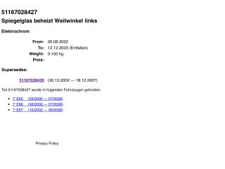 bontott BMW 7 Bal Tükörlap