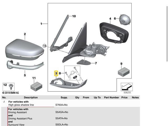 bontott BMW 7 Bal Visszapillantó Tükör Keret