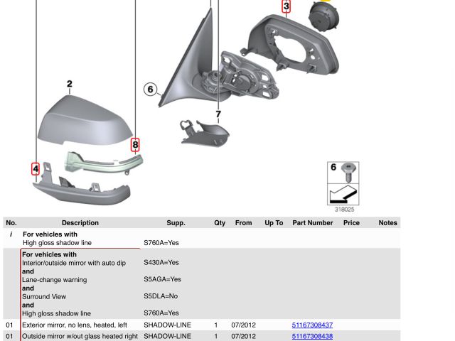 bontott BMW 7 Bal Visszapillantó Tükör Keret
