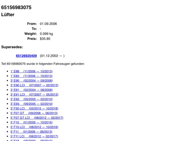 bontott BMW 7 Előtét Ellenállás Hűtőventilátor