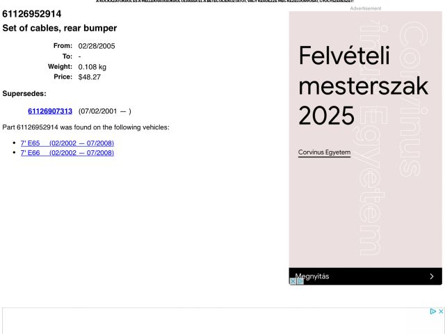 bontott BMW 7 Első Tolatóradar Kábelköteg