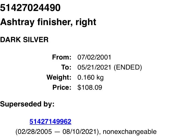 bontott BMW 7 Hátsó Hamutartó