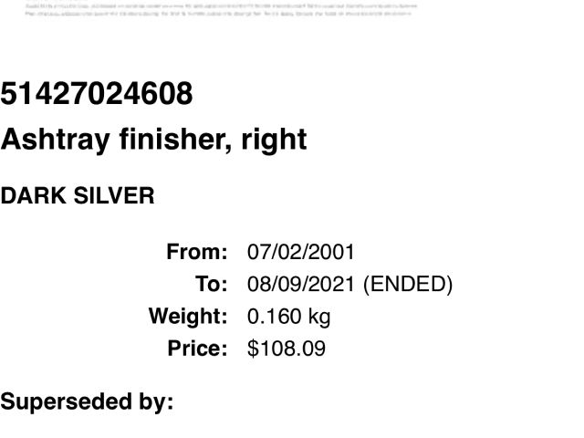 bontott BMW 7 Hátsó Hamutartó