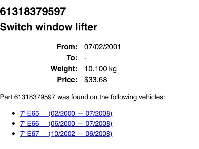 bontott BMW 7 Jobb első Ablakemelő Kapcsoló