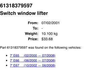 bontott BMW 7 Jobb első Ablakemelő Kapcsoló