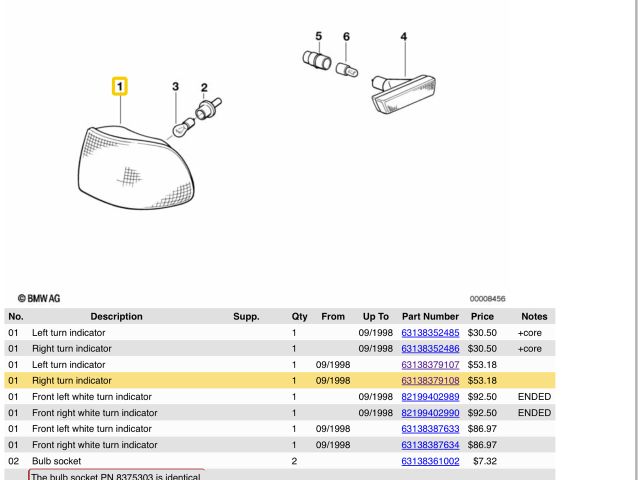 bontott BMW 7 Jobb első Irányjelző