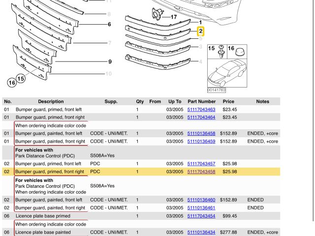 bontott BMW 7 Jobb első Lökhárító Díszléc