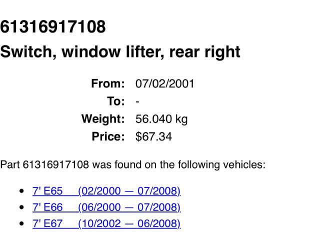 bontott BMW 7 Jobb hátsó Ablakemelő Kapcsoló
