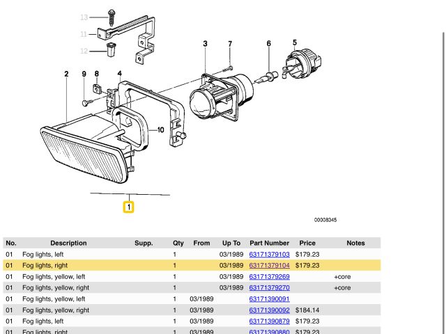 bontott BMW 7 Jobb Ködfényszóró