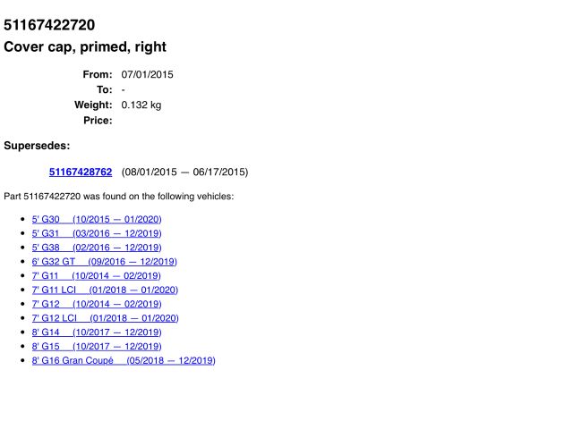 bontott BMW 7 Jobb Visszapillantó Tükör Burkolat