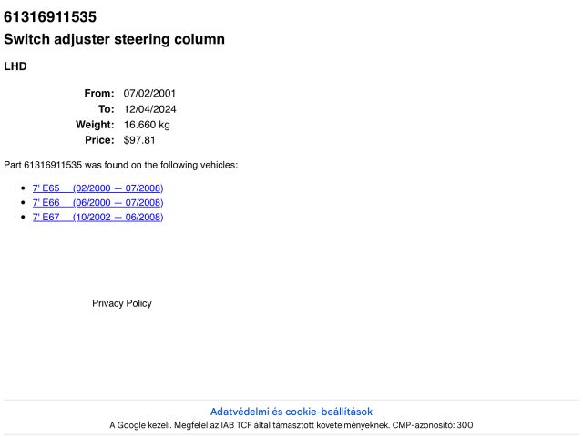 bontott BMW 7 Kormánymagasság Állító Kar