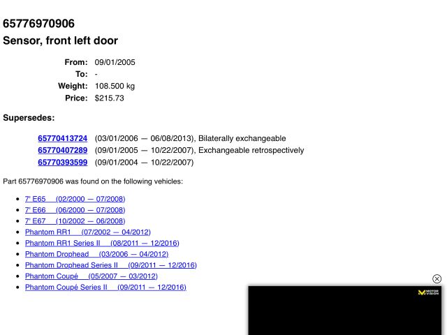 bontott BMW 7 Légzsák Indító Modul Oldallégzsák