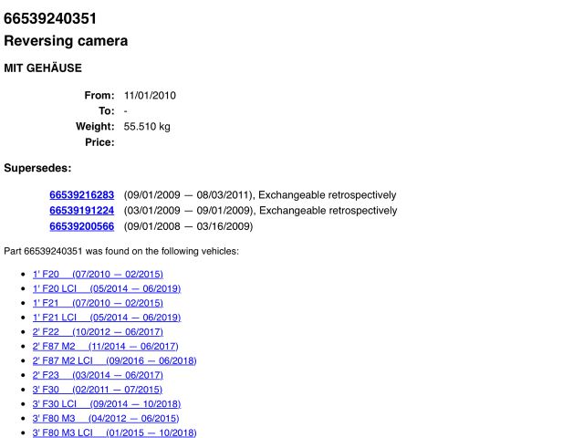 bontott BMW 7 Tolatókamera