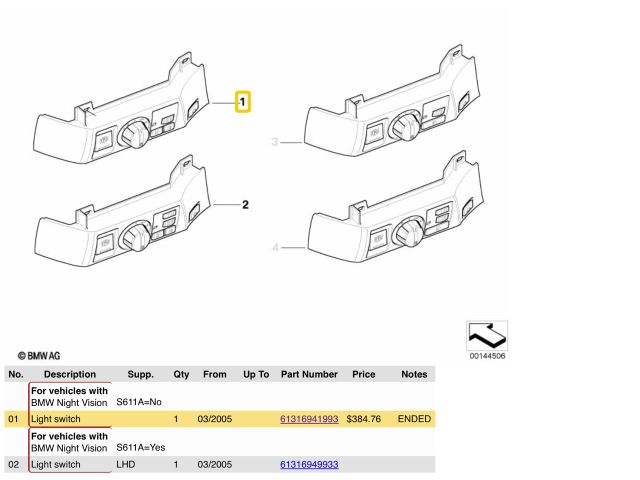 bontott BMW 7 Világítás Kapcsoló