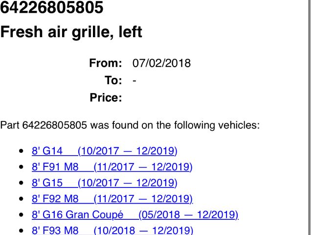 bontott BMW 8 Bal Szellőző