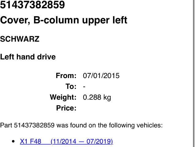 bontott BMW X1 Bal B Oszlop Burkolat