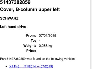 bontott BMW X1 Bal B Oszlop Burkolat