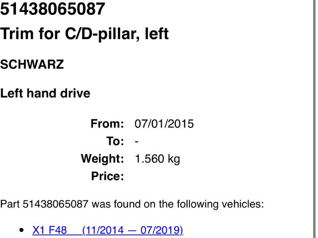 bontott BMW X1 Bal C Oszlop Burkolat