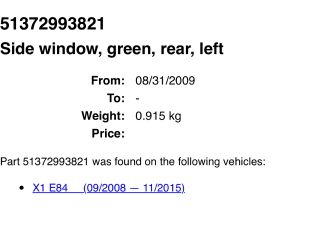 bontott BMW X1 Bal C Oszlop Oldalablak Üveg