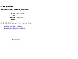 bontott BMW X1 Bal első Ablakemelő Szerkezet (Elektromos)