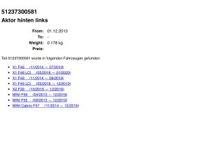 bontott BMW X1 Bal Gyalogosvédelmi Rendszer Mechanika