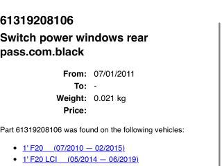 bontott BMW X1 Bal hátsó Ablakemelő Kapcsoló