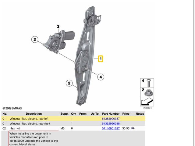 bontott BMW X1 Bal hátsó Ablakemelő Szerkezet (Elektromos)