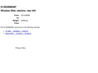 bontott BMW X1 Bal hátsó Ablakemelő Szerkezet (Elektromos)