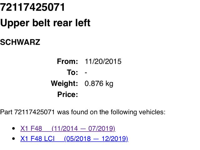 bontott BMW X1 Bal hátsó Biztonsági Öv