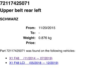 bontott BMW X1 Bal hátsó Biztonsági Öv