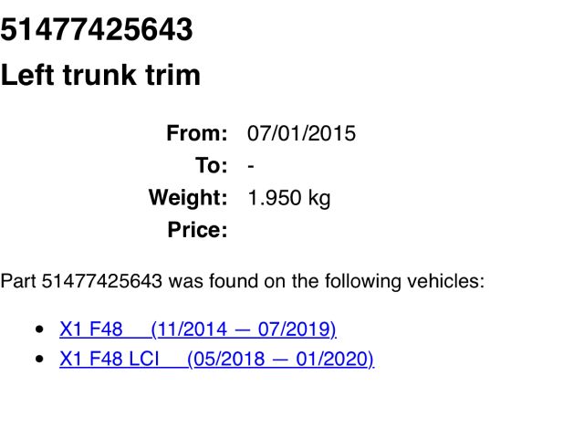 bontott BMW X1 Bal hátsó Csomagtér Burkolat (Műanyag)