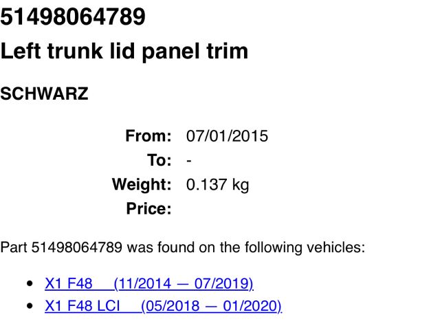 bontott BMW X1 Bal hátsó Csomagtér Burkolat (Műanyag)