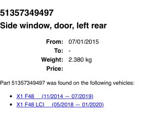 bontott BMW X1 Bal hátsó Fixüveg (Ajtóban)