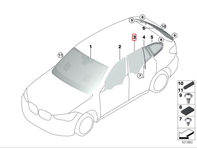 bontott BMW X1 Bal hátsó Fixüveg (Ajtóban)