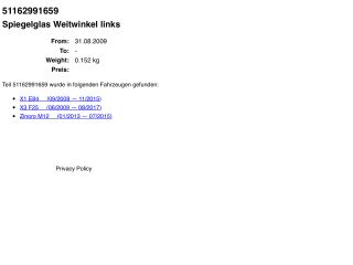 bontott BMW X1 Bal Tükörlap