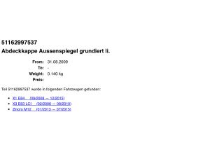 bontott BMW X1 Bal Visszapillantó Tükör Burkolat