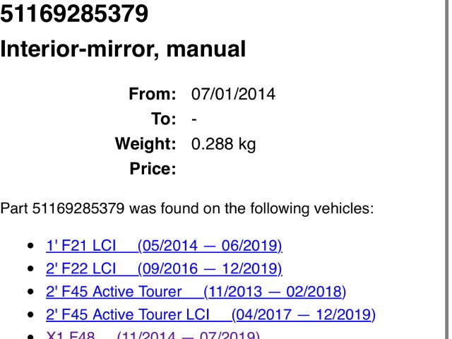 bontott BMW X1 Belső Visszapillantó Tükör