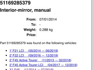 bontott BMW X1 Belső Visszapillantó Tükör