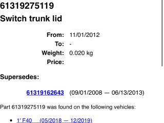 bontott BMW X1 Csomagtér Nyitó Kar / Gomb