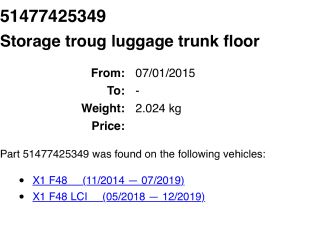 bontott BMW X1 Csomagtér Tálca