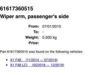 bontott BMW X1 Első Ablaktörlő Kar