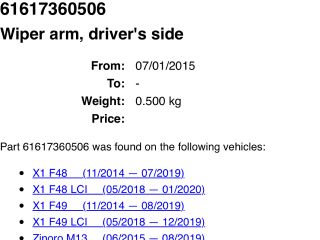 bontott BMW X1 Első Ablaktörlő Kar