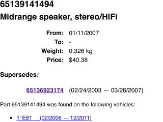 bontott BMW X1 Hangszóró (Pozíciófüggetlen)