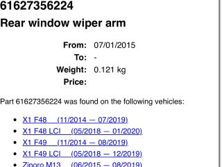 bontott BMW X1 Hátsó Ablaktörlő Kar