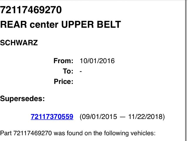 bontott BMW X1 Hátsó középső Biztonsági Öv