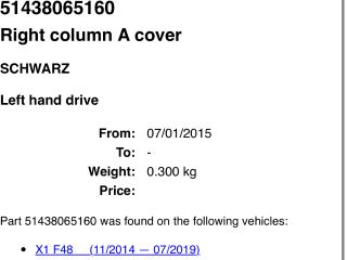 bontott BMW X1 Jobb A Oszlop Burkolat