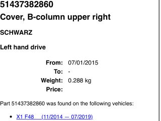 bontott BMW X1 Jobb B Oszlop Burkolat