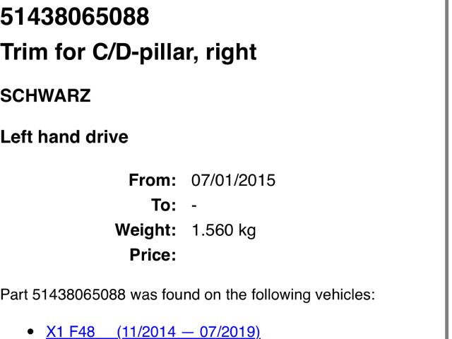 bontott BMW X1 Jobb C Oszlop Burkolat