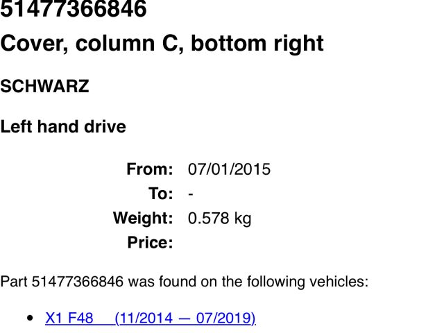 bontott BMW X1 Jobb C Oszlop Burkolat